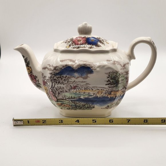 Vintage Windsor England Teapot Country Pastoral Scene Farm Trees Pond 1940's-60' - Picture 8 of 10